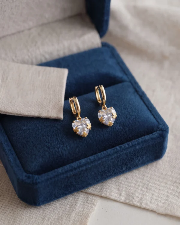 Golden White Heart Earrings(Chelvi-white)