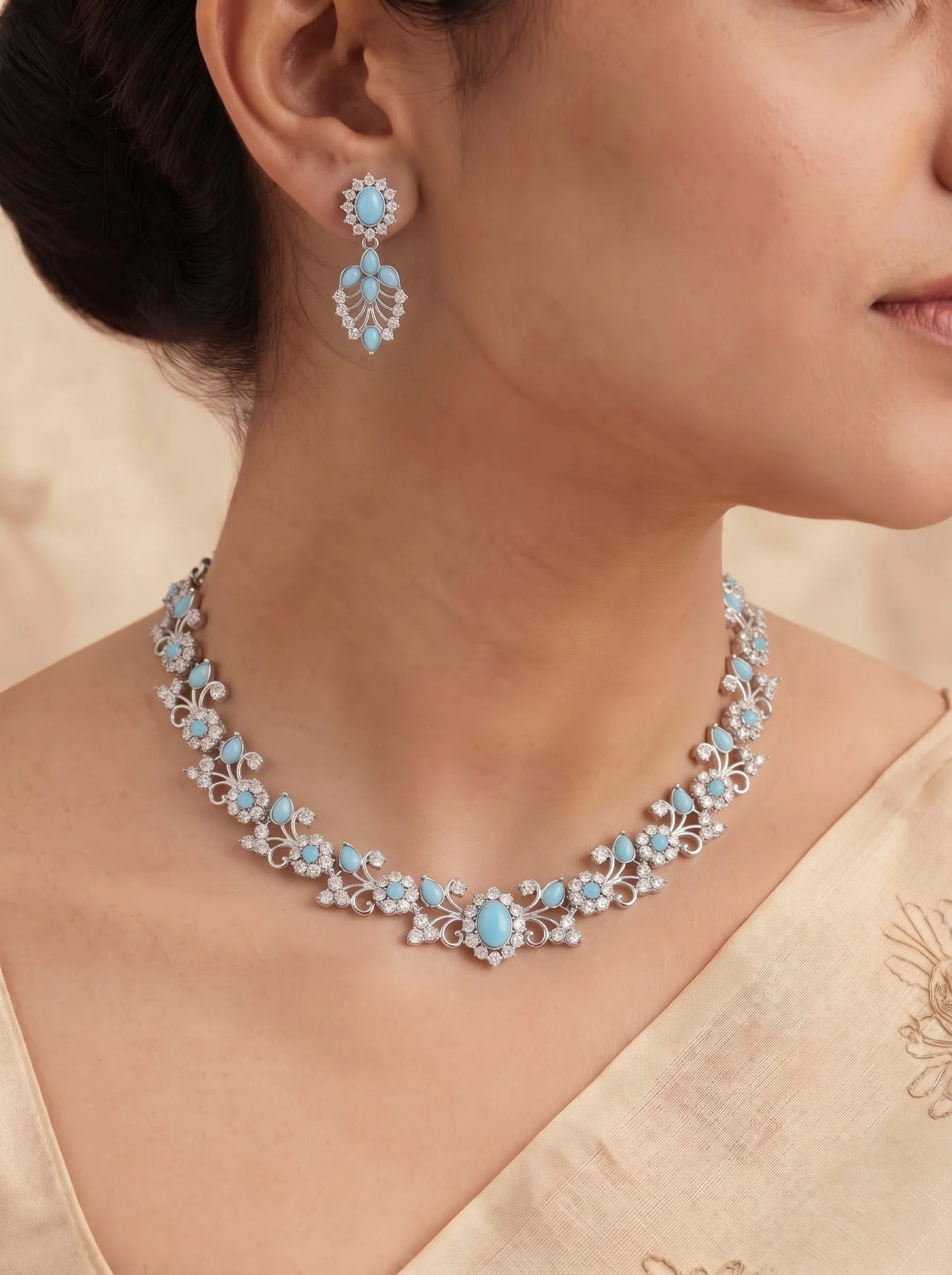 Blue Silver Necklace Set - Image 4