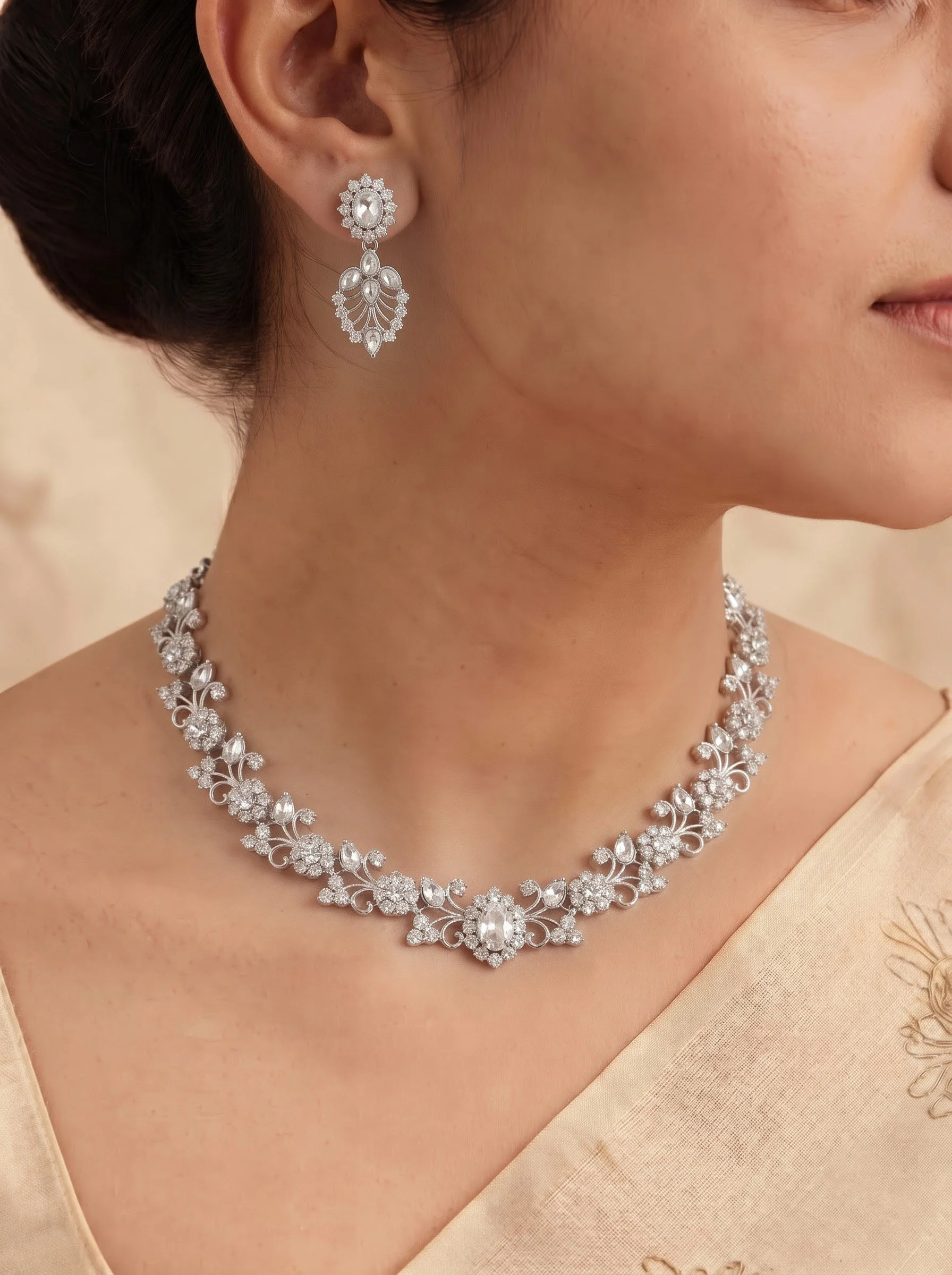 White Stone Antique Silver Necklace - Image 4