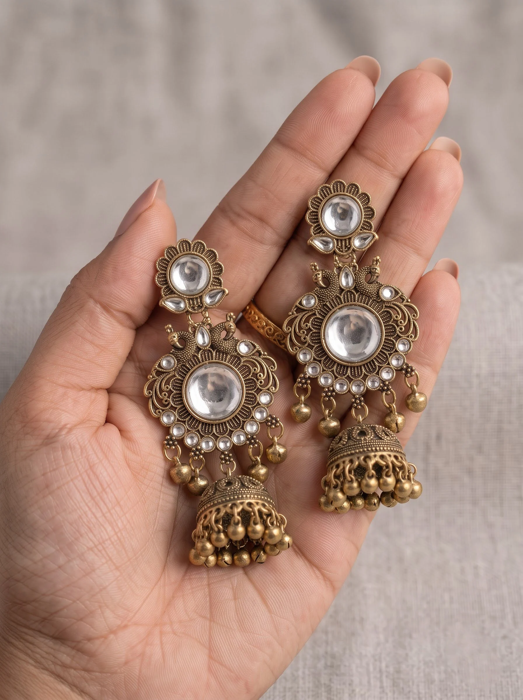 Antique White Stone Jhumka - Image 4