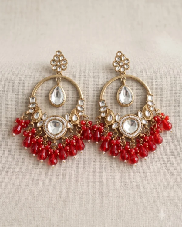 Red Kundan Chandbali Earrings