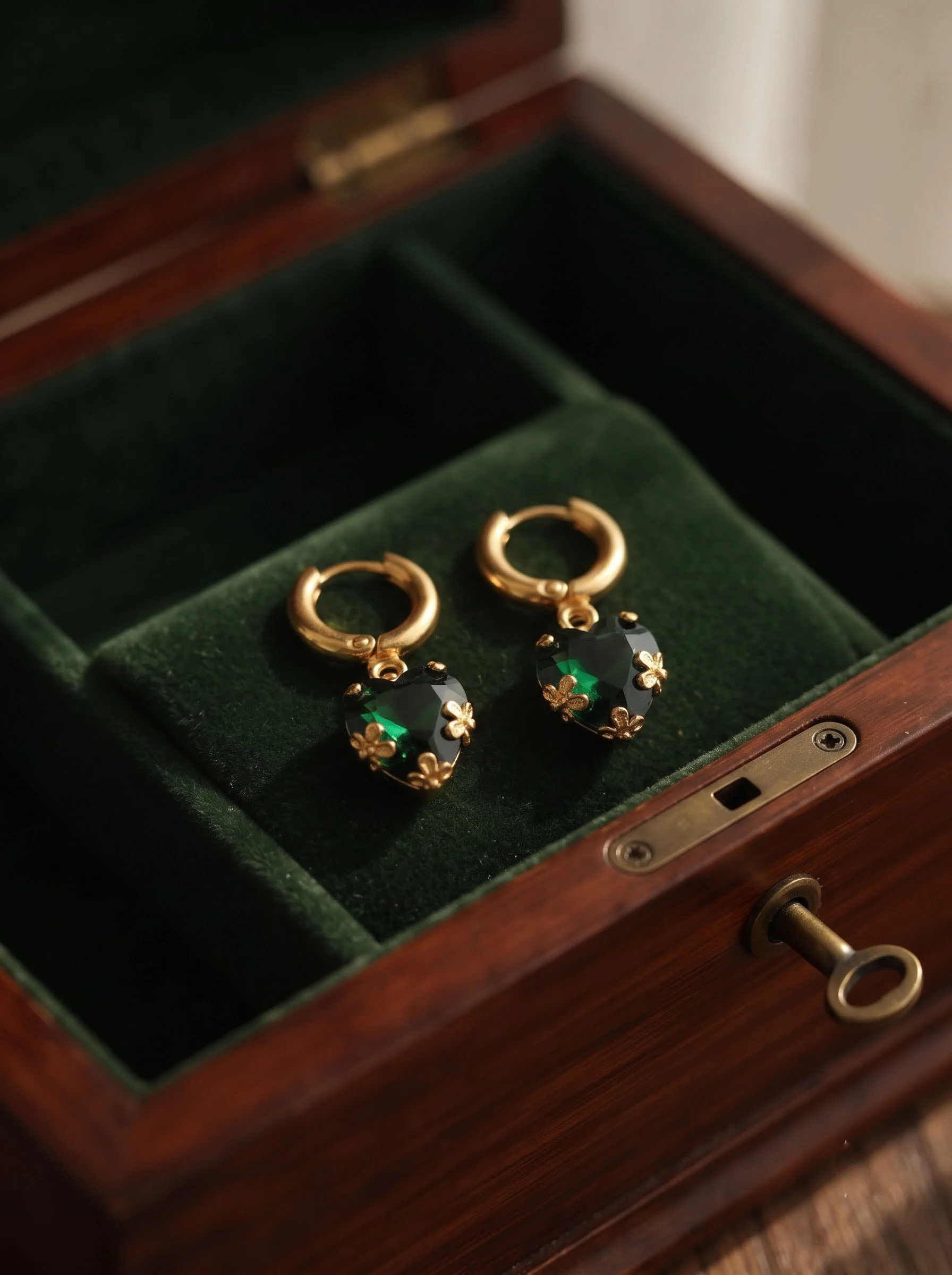 Golden Green Heart Earrings - Image 2