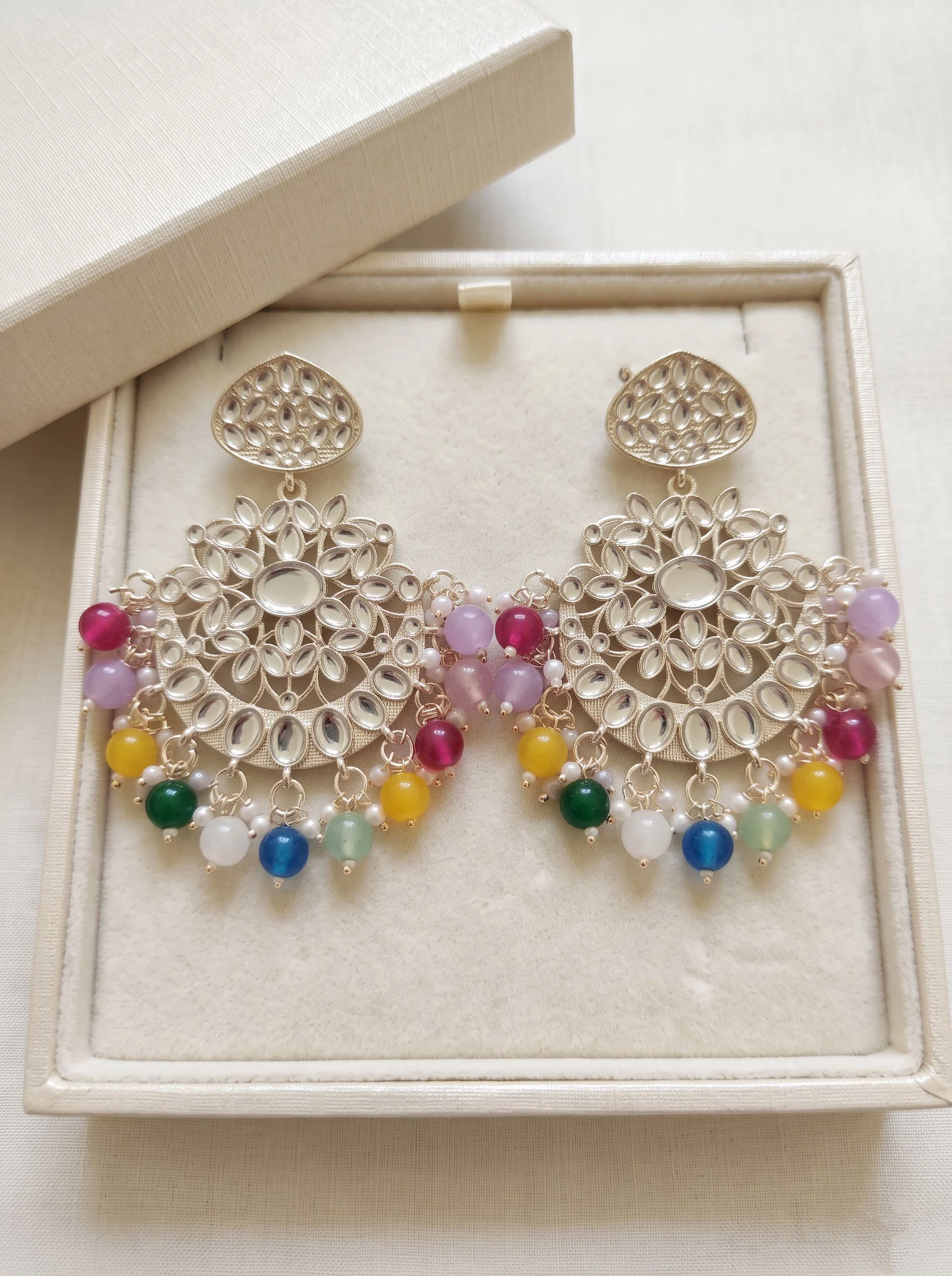 Multicolor Bead Silver Plated Earrings
