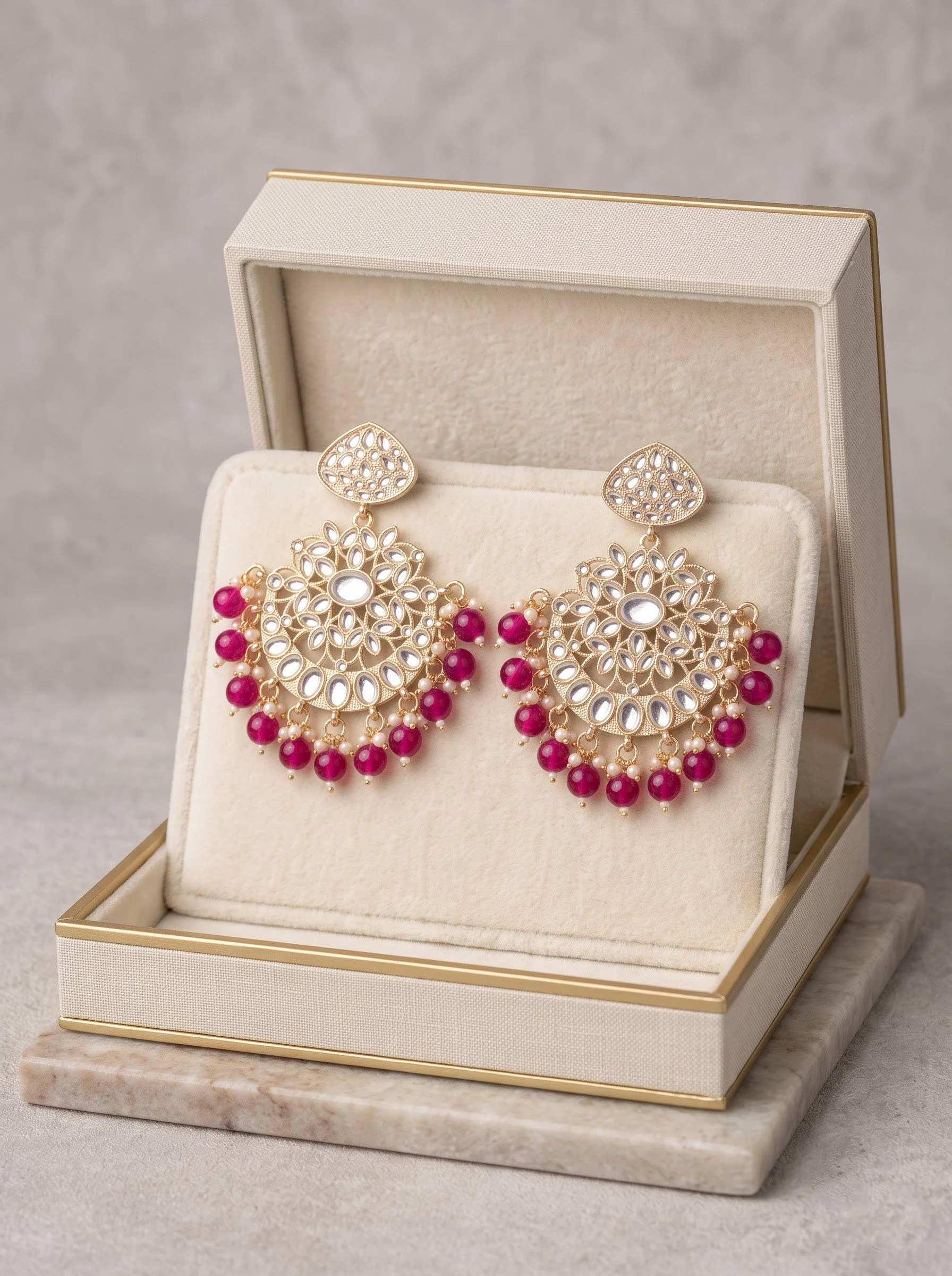 Pink Bead Gold Plated Earrings - Image 4