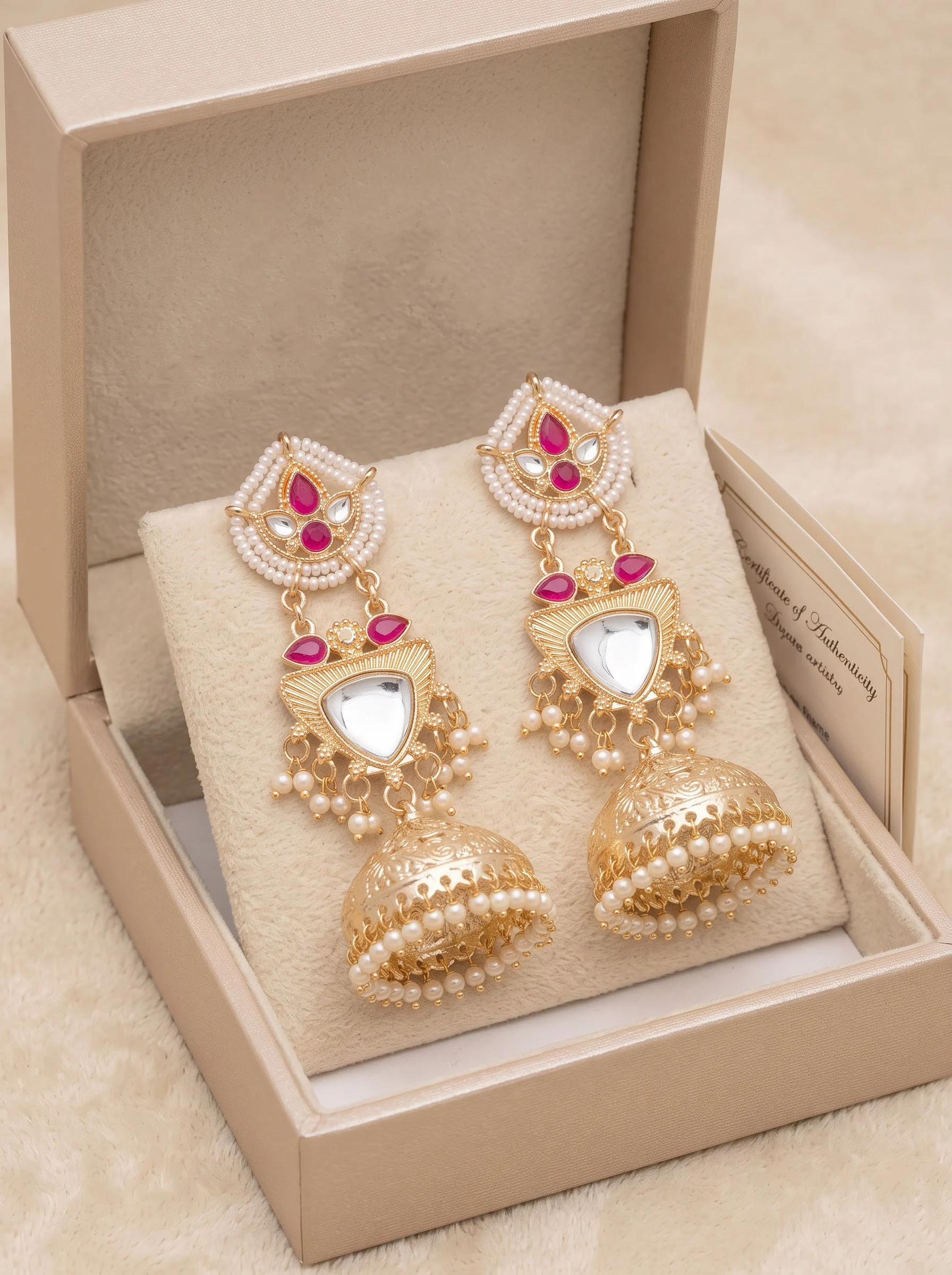Elegant Pink Kundan Jhumka Earrings - Image 4