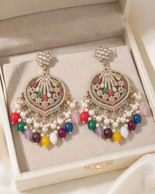 Multi Color Kundan Dangler Earrings