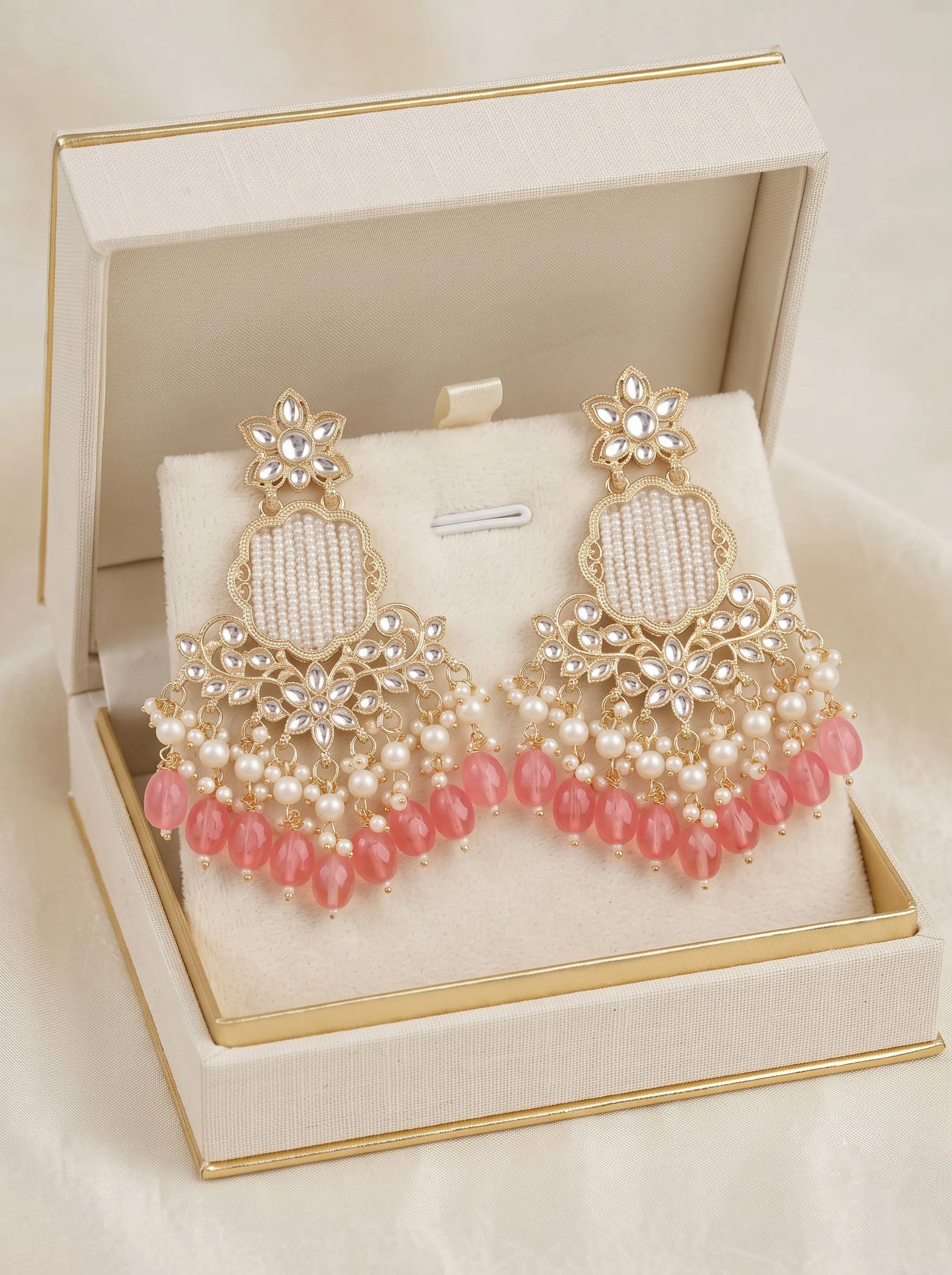 Blush Pink Kundan Dangler Earrings - Image 2