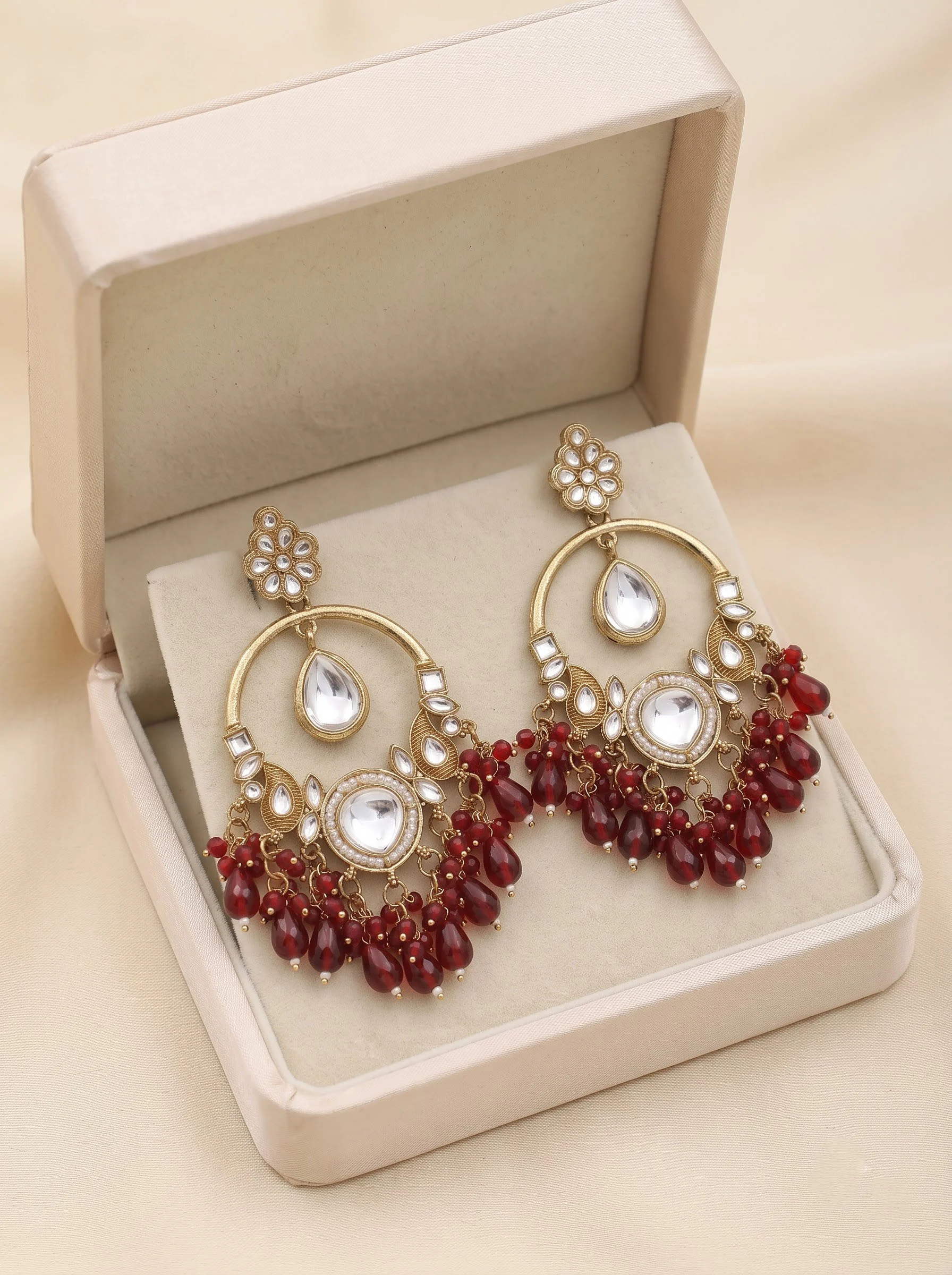 Maroon Kundan Chandbali Earrings - Image 5