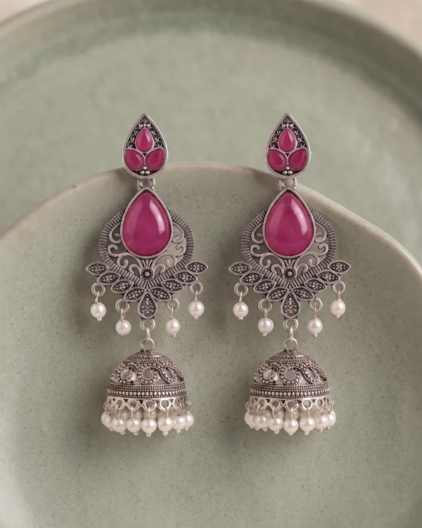 Pink Pearl Floral Jhumka Earrings