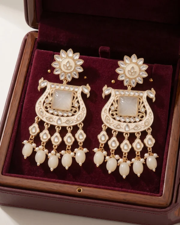 White Stone Gold Plated Earrings