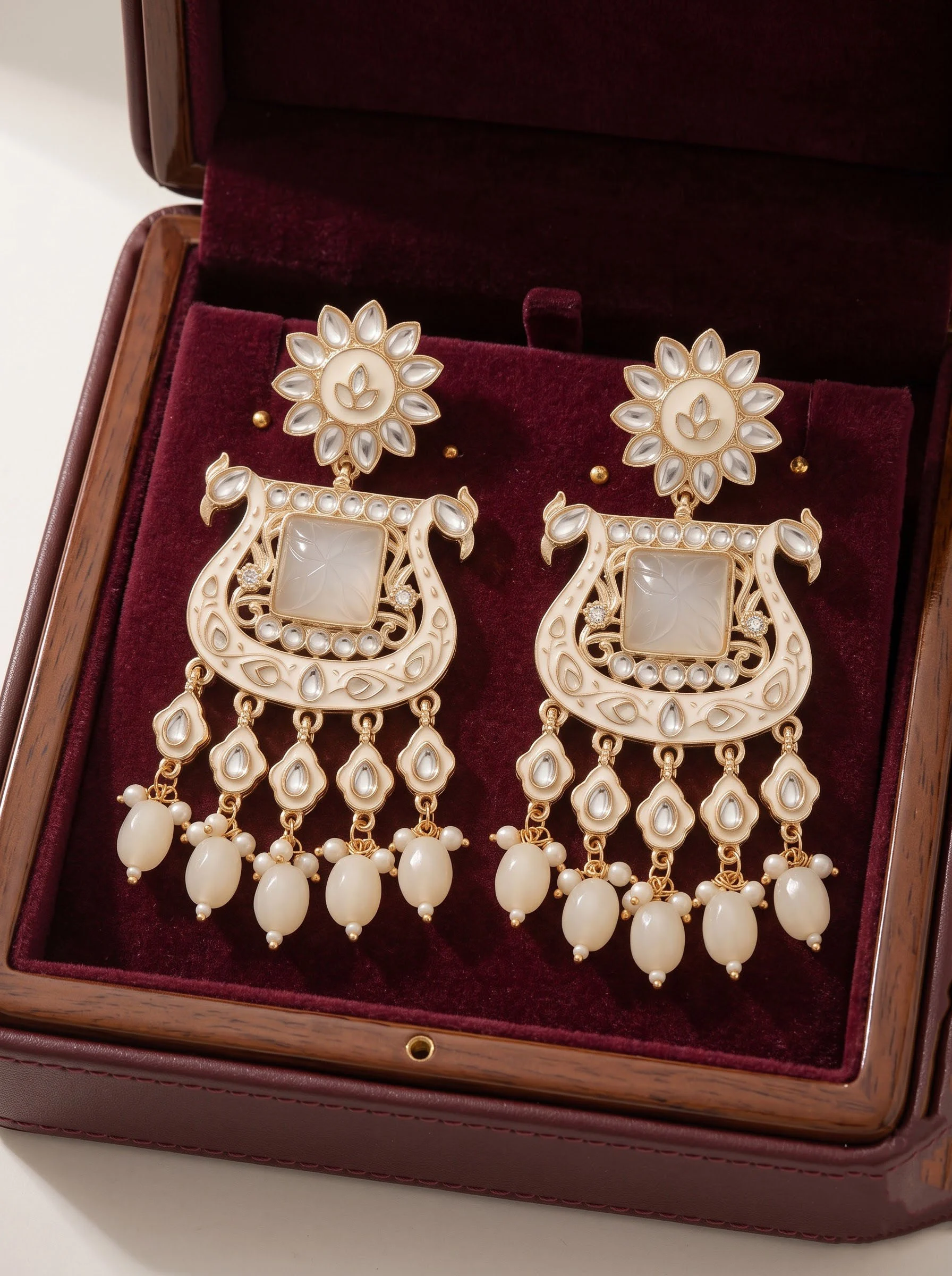 White Stone Gold Plated Earrings