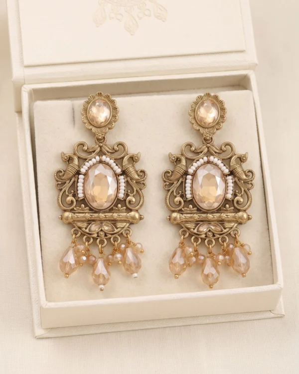 Peach Stone Antique Gold Earrings