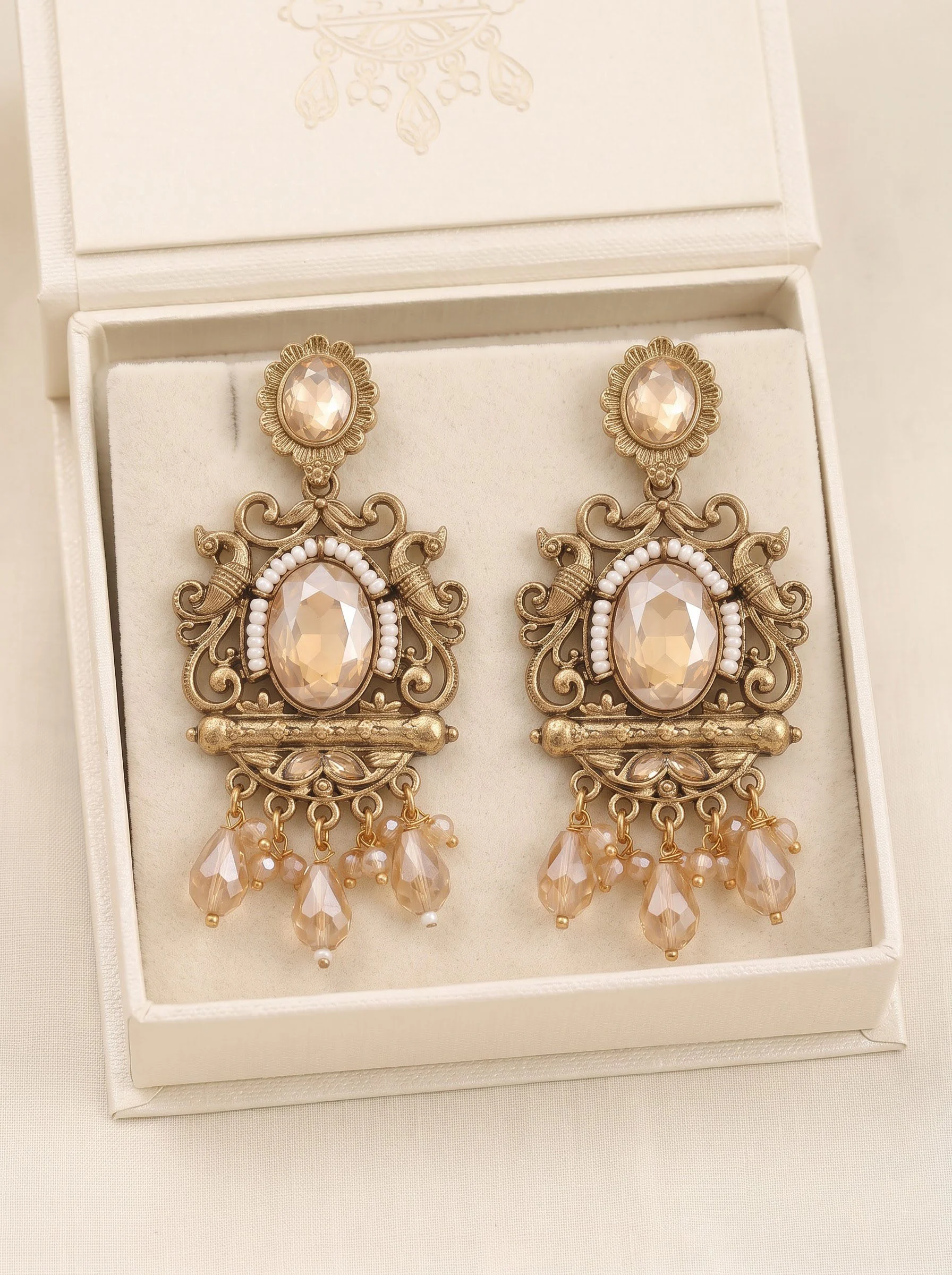 Peach Stone Antique Gold Earrings