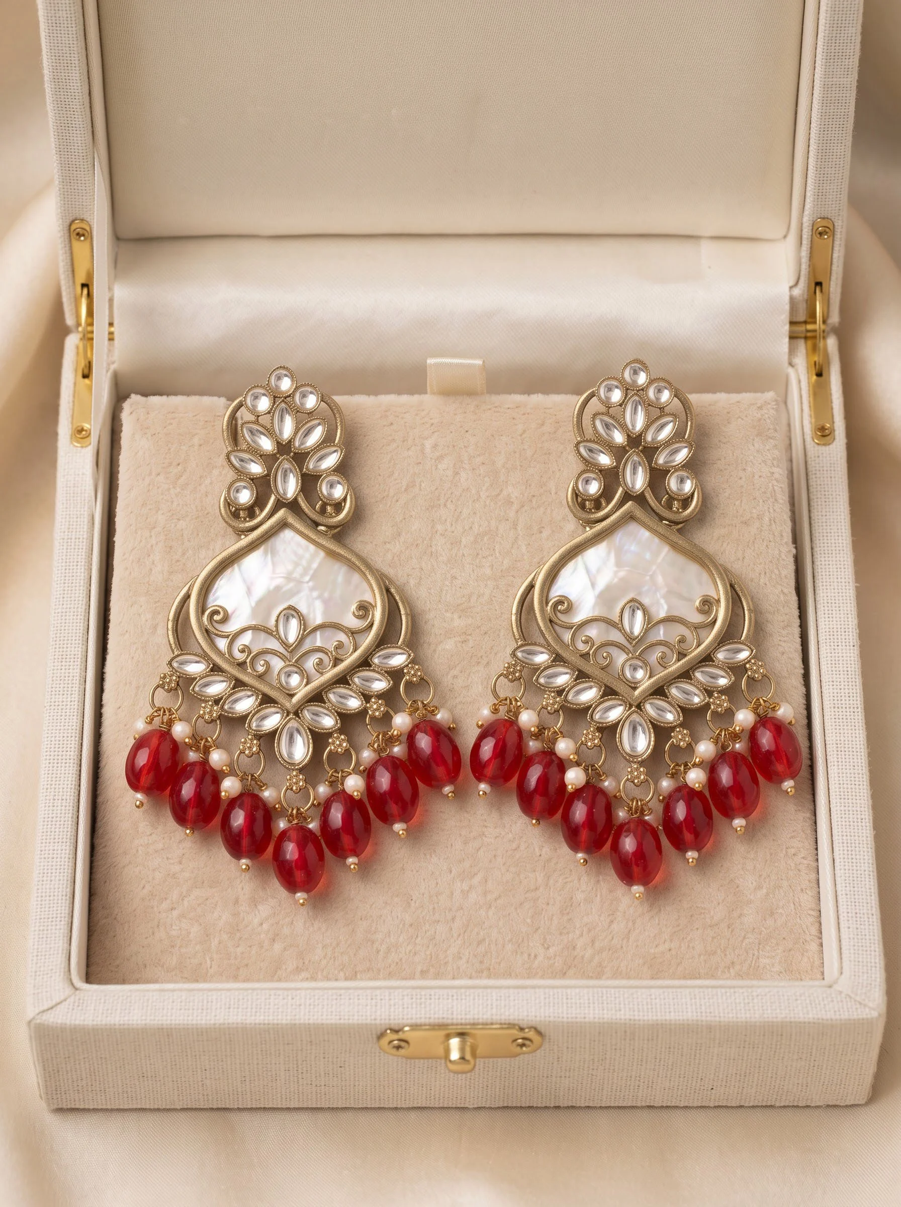 Red Kundan Dangler Earrings - Image 5
