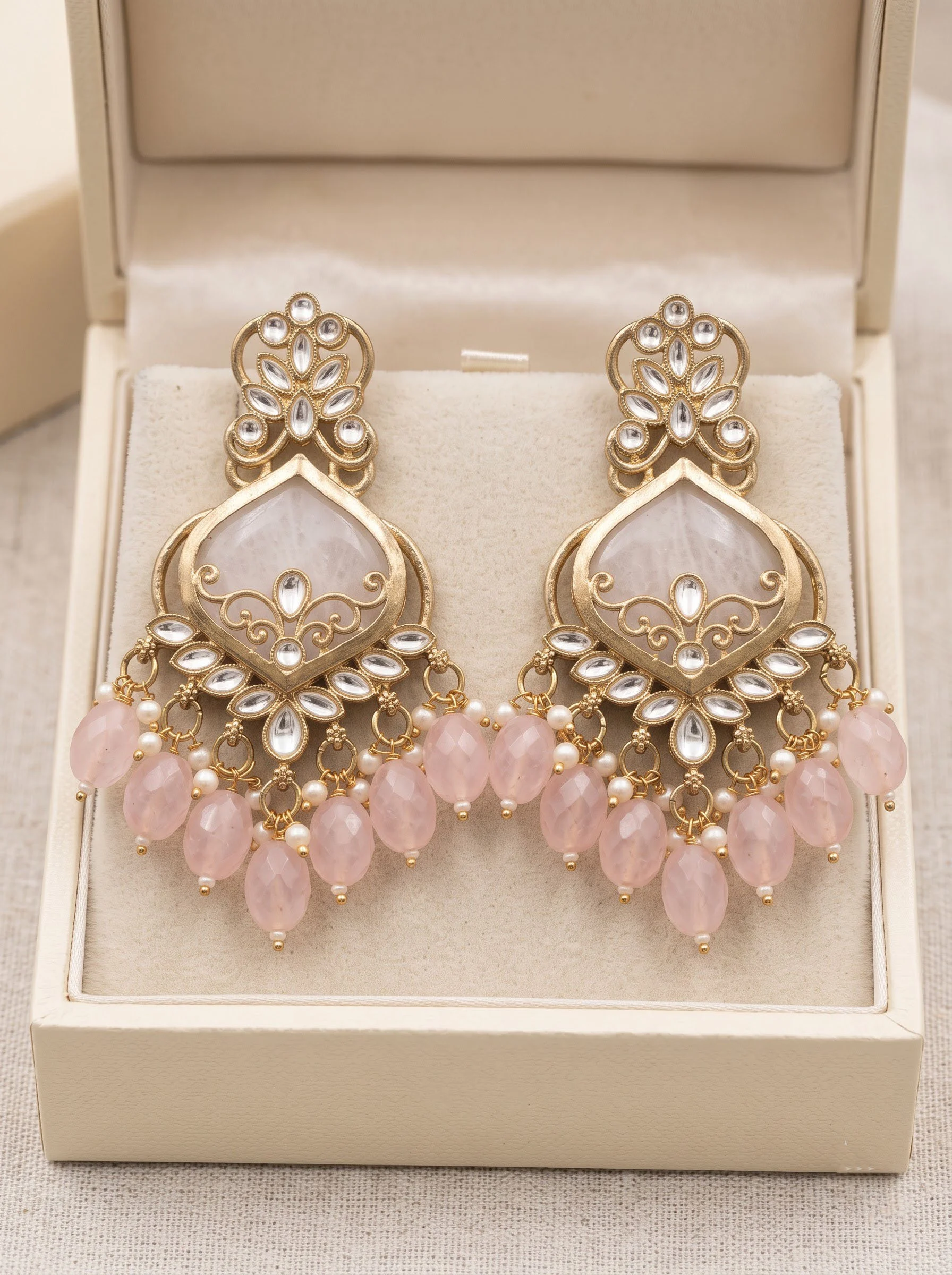 Pink Kundan Dangler Earrings - Image 4