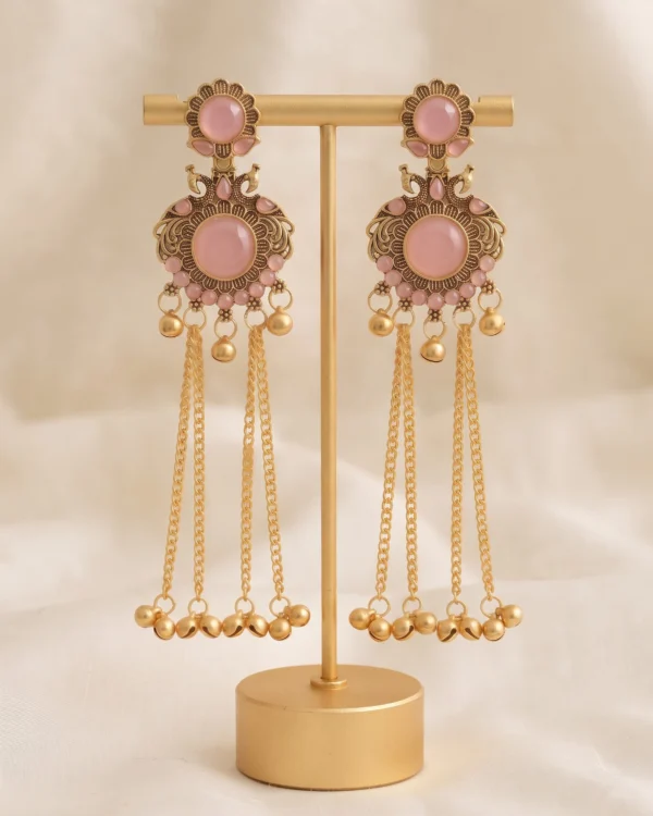 Pink Peacock Tassel Earrings