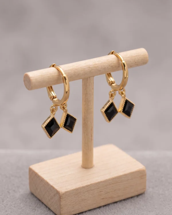 Black Hoop Drop Earrings