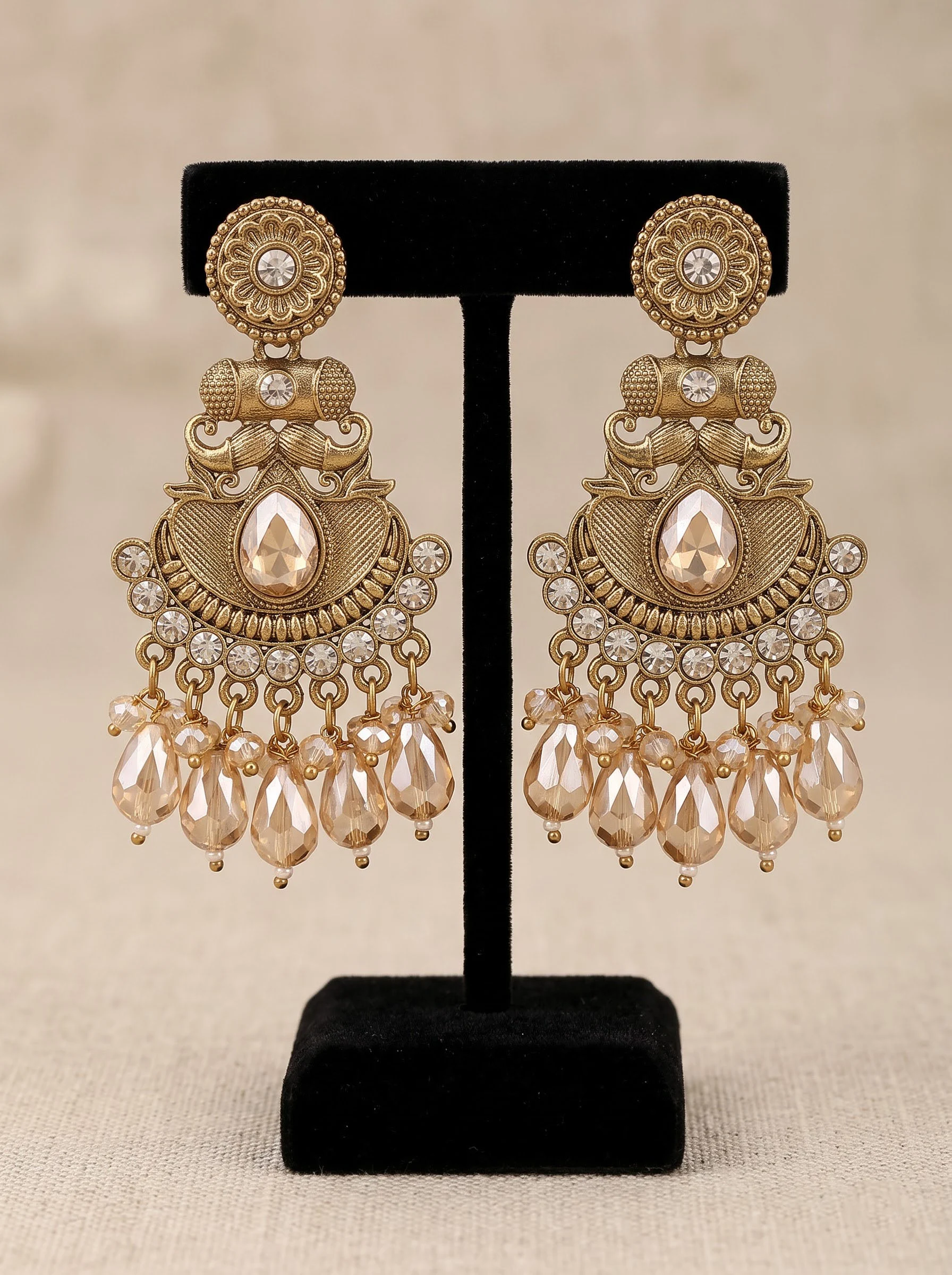 Gold Peach Crystal Earrings - Image 3