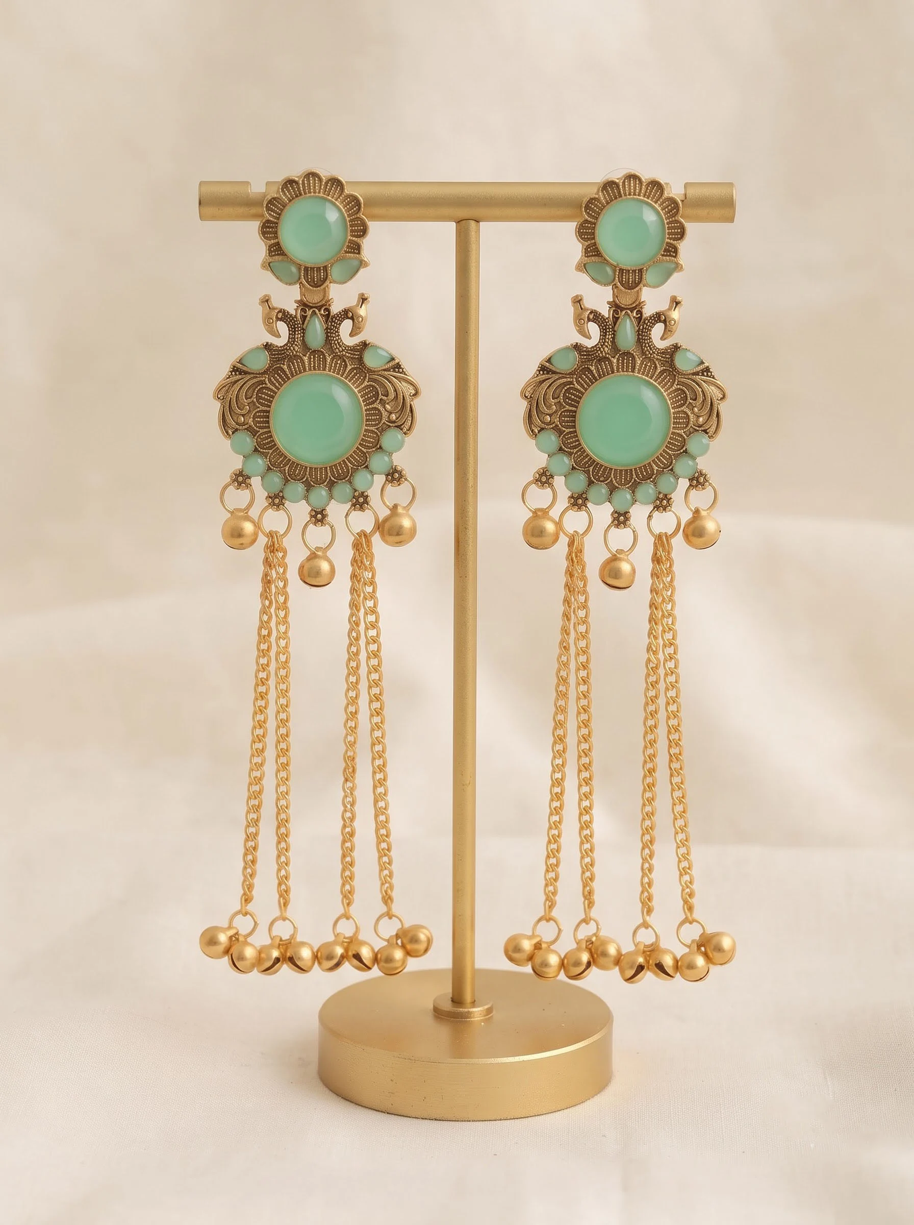 Mint Peacock Tassel Earrings