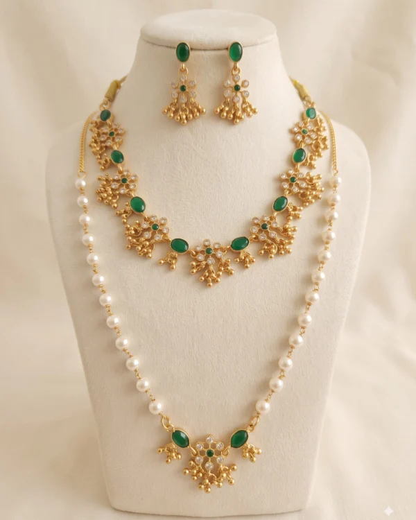 Green Pearl Layer Necklace