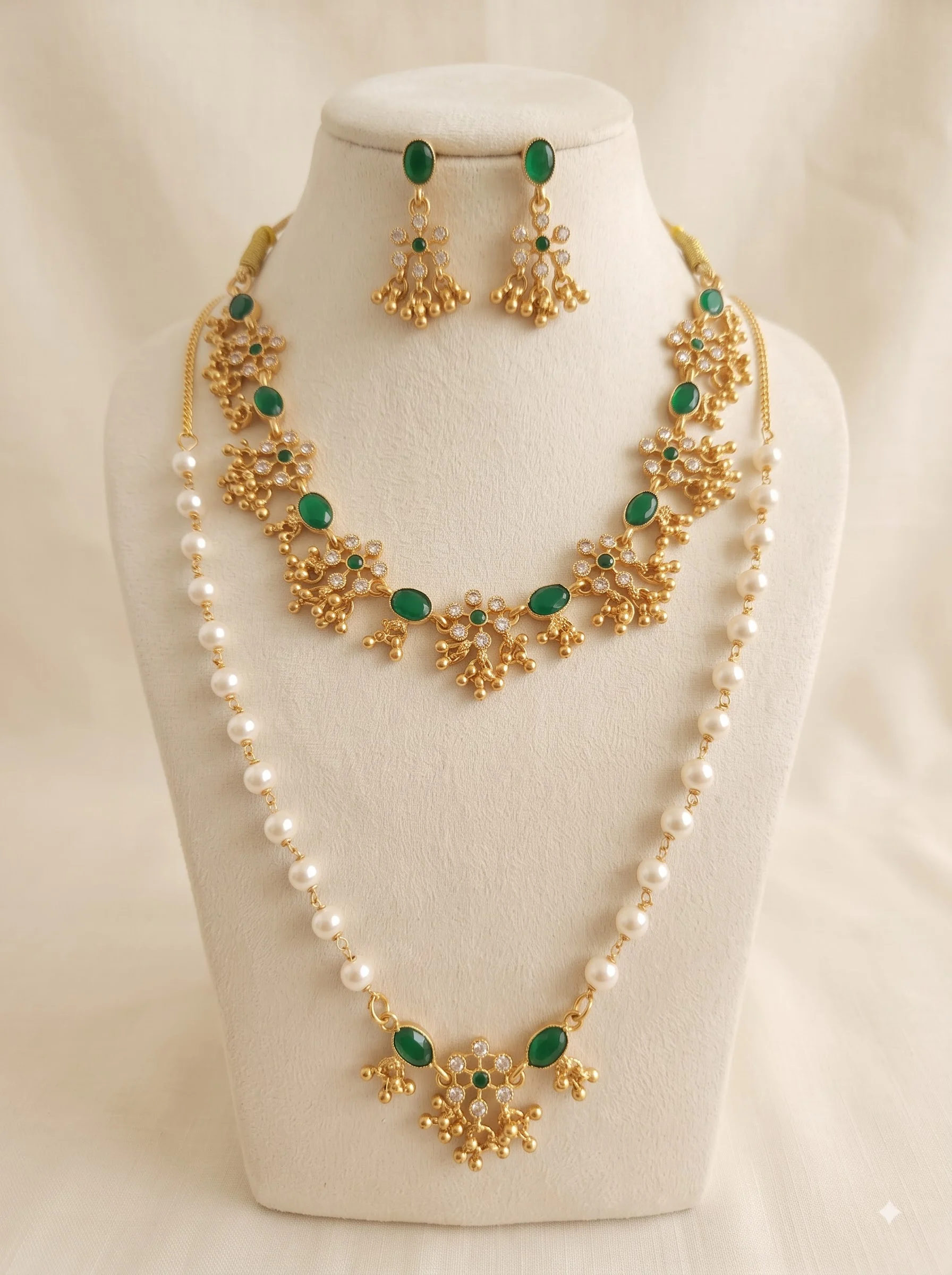 Green Pearl Layer Necklace