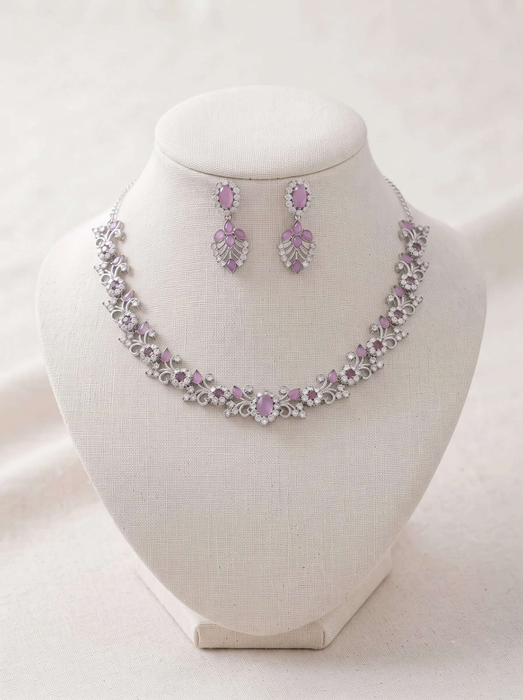 Pink Silver Necklace Set - Image 4