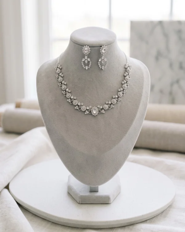 Silver Diamond Necklace Set