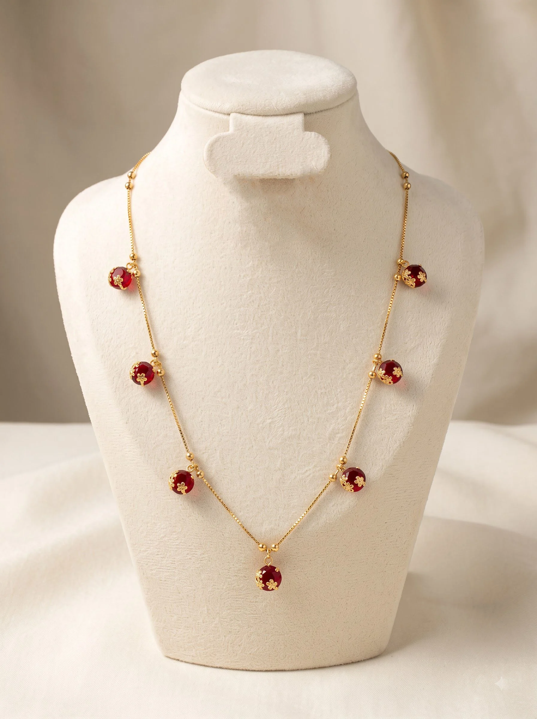Gold Ruby Floral Necklace - Image 3