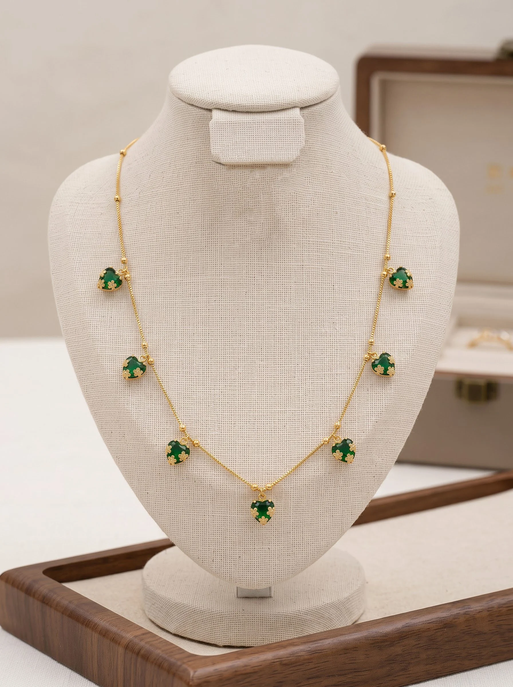 Gold Green Heart Necklace - Image 4