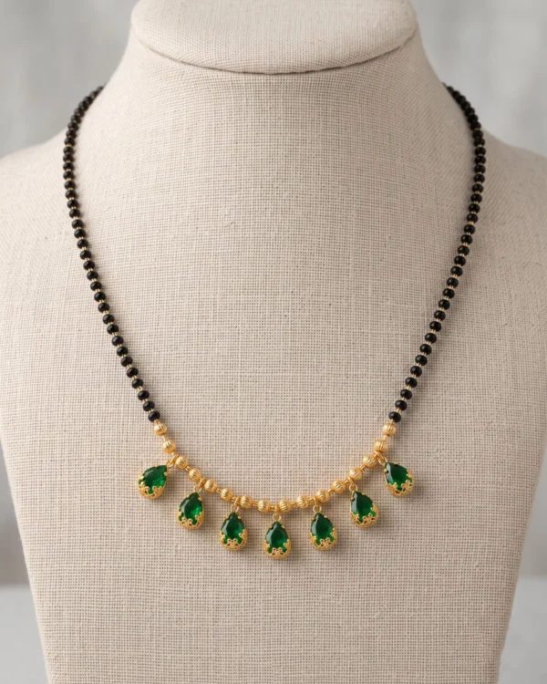 Green Stone Black Beads Mangalsutra