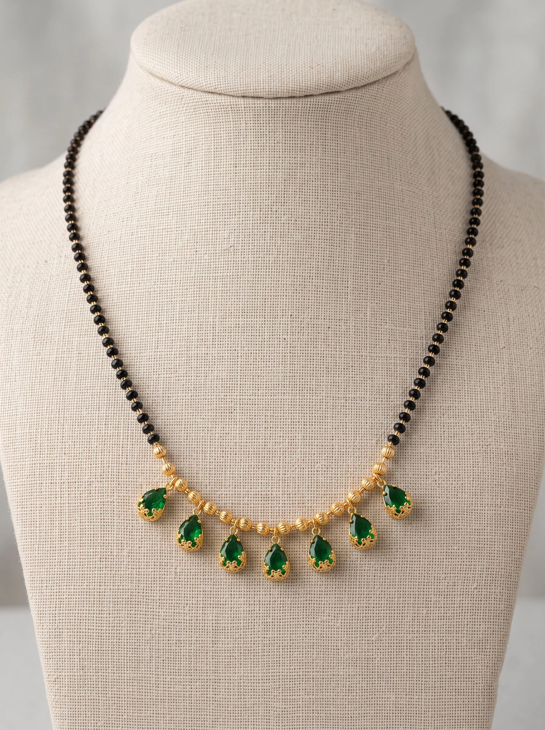 Green Stone Black Beads Mangalsutra
