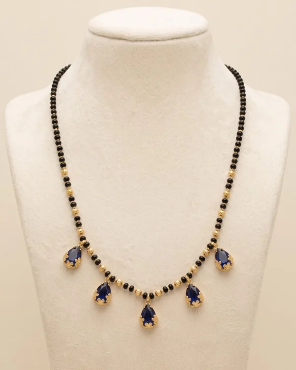 Blue Stone Black Beads Mangalsutra
