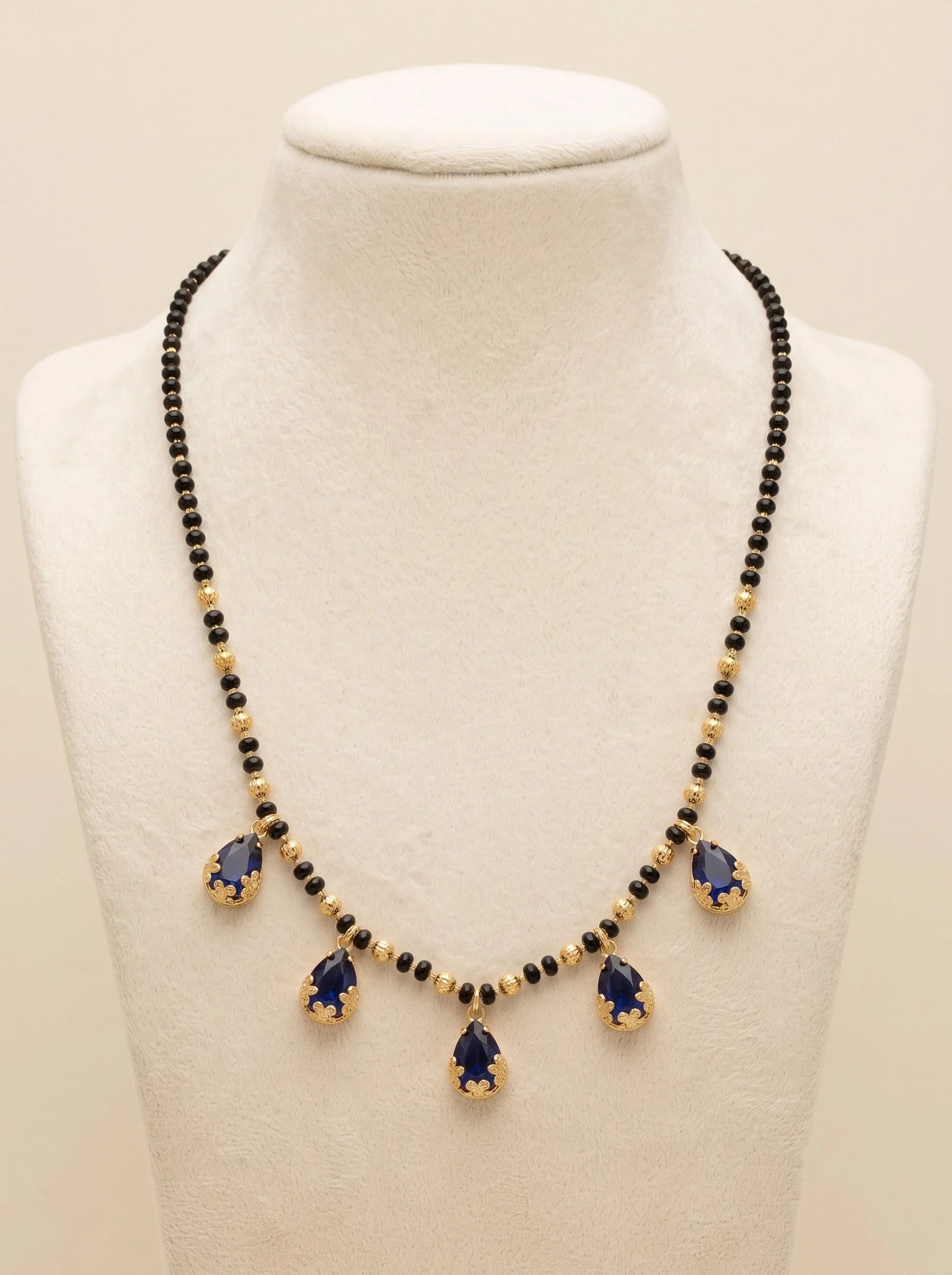 Blue Stone Black Beads Mangalsutra