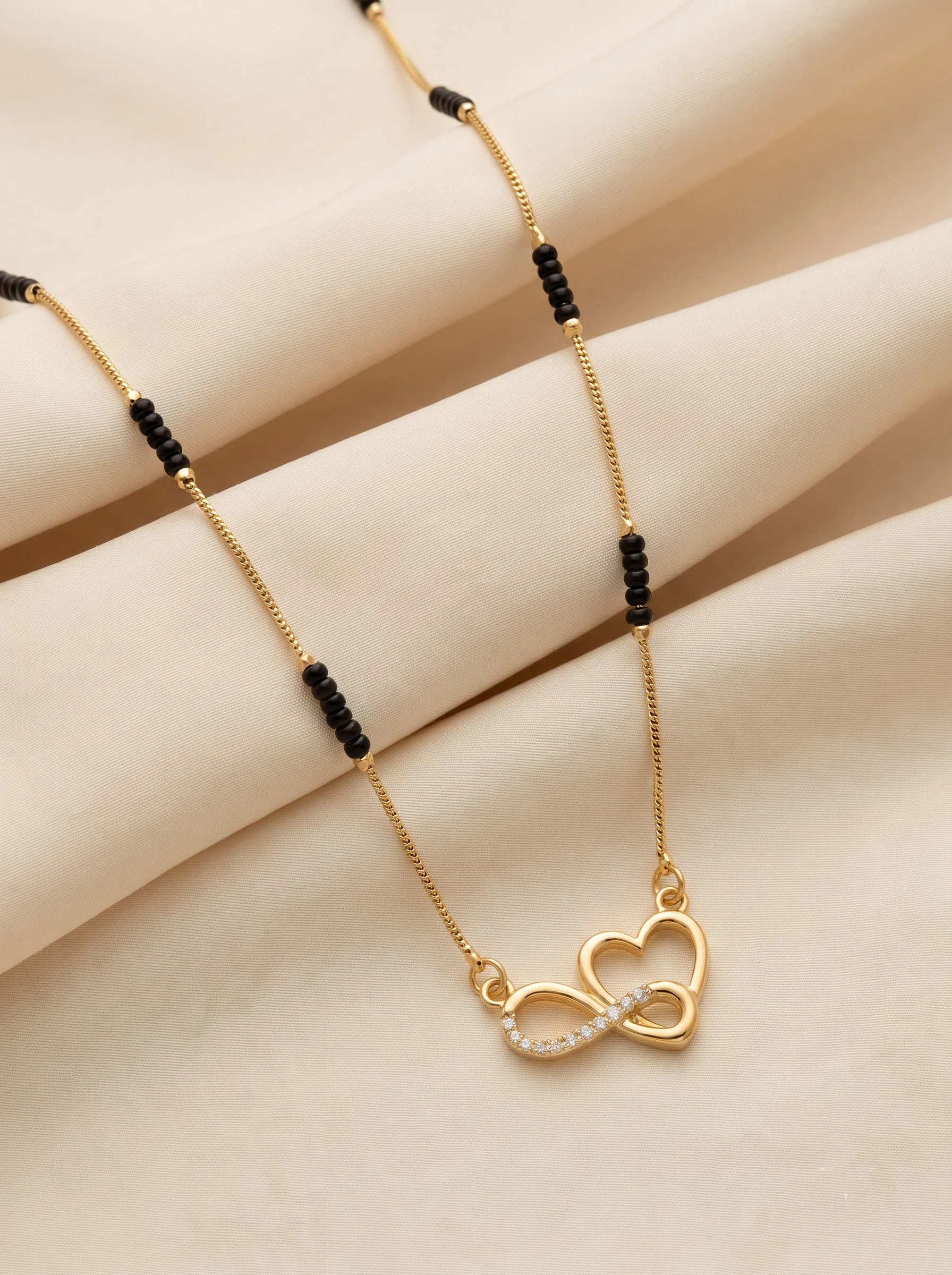 Double Heart Black Bead Necklace - Image 2
