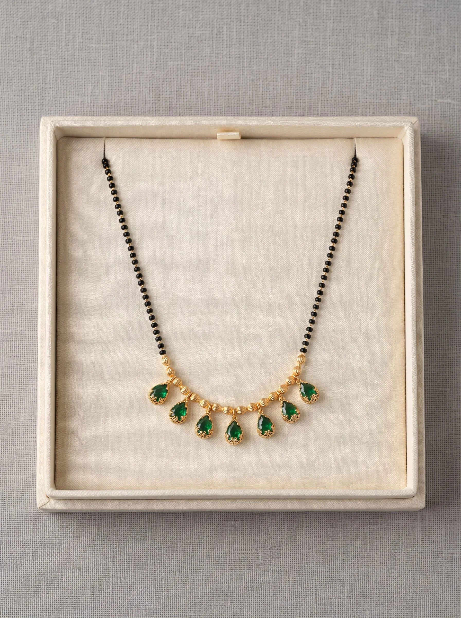 Green Stone Black Beads Mangalsutra - Image 2
