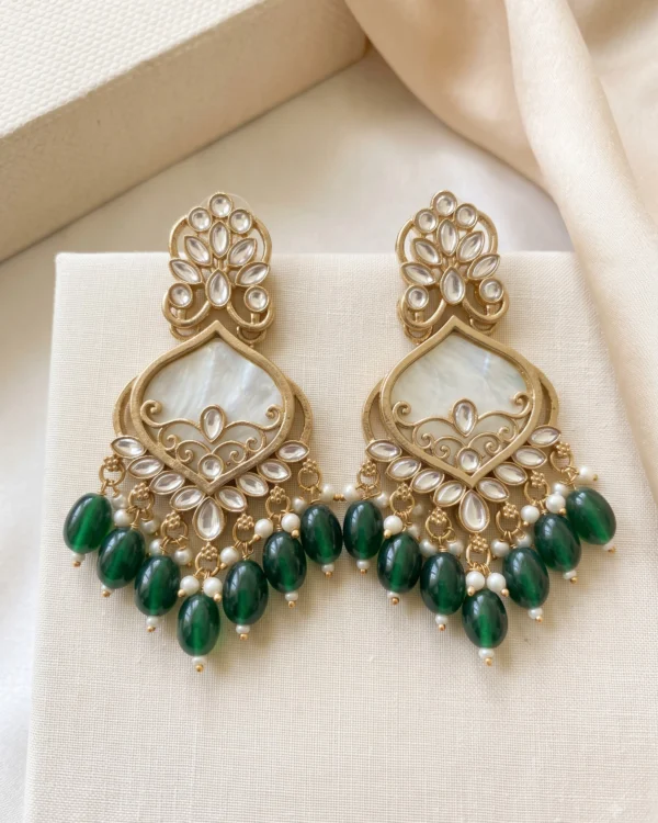 Olive Green Kundan Dangler Earrings