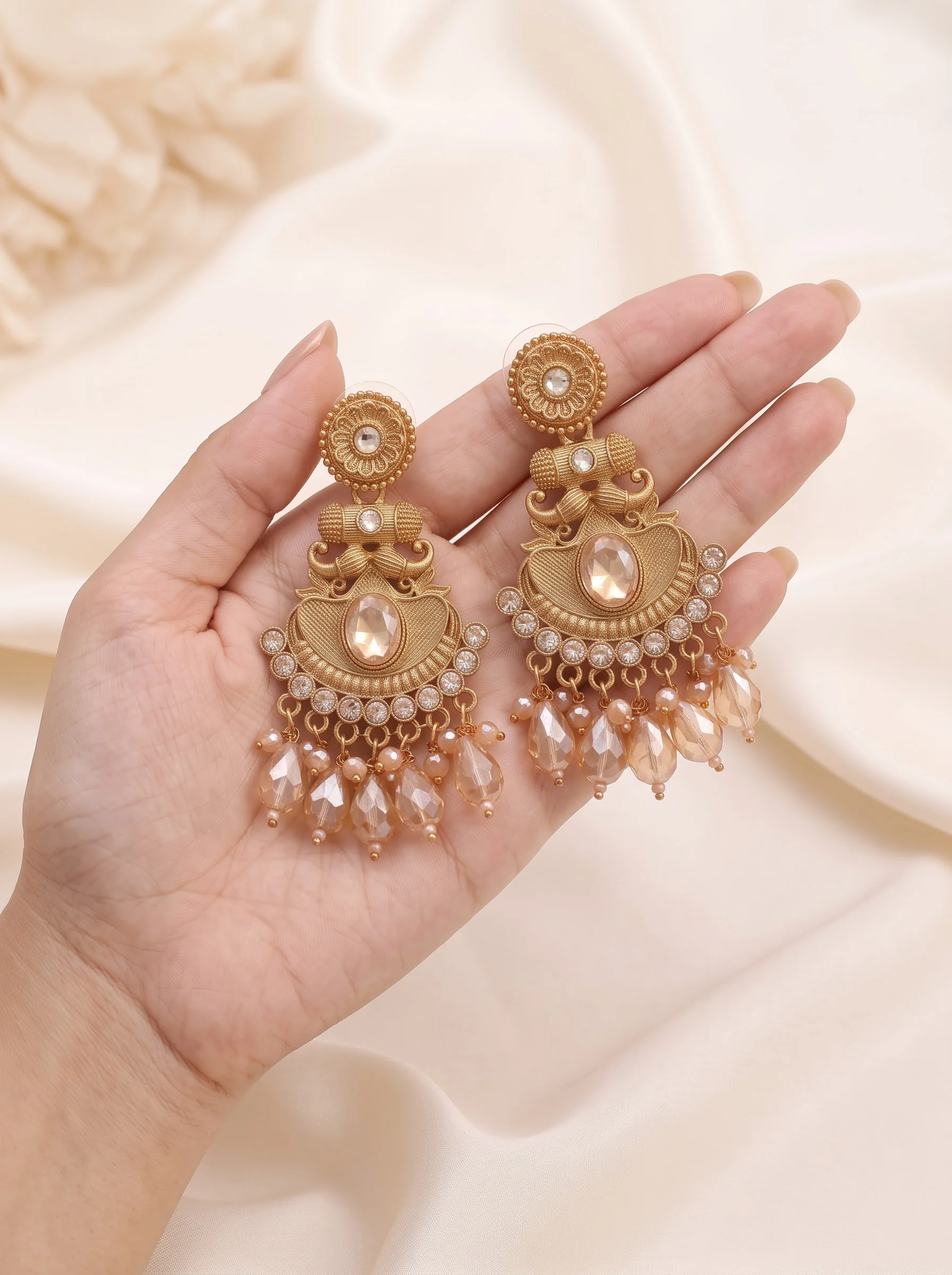 Gold Tone Crystal Drop Earrings - Image 2