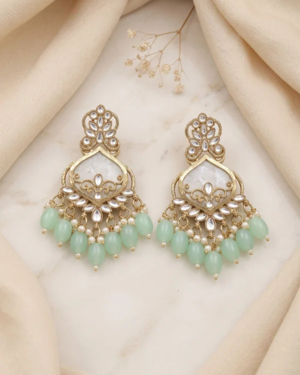 Mint Green Kundan Dangler Earrings