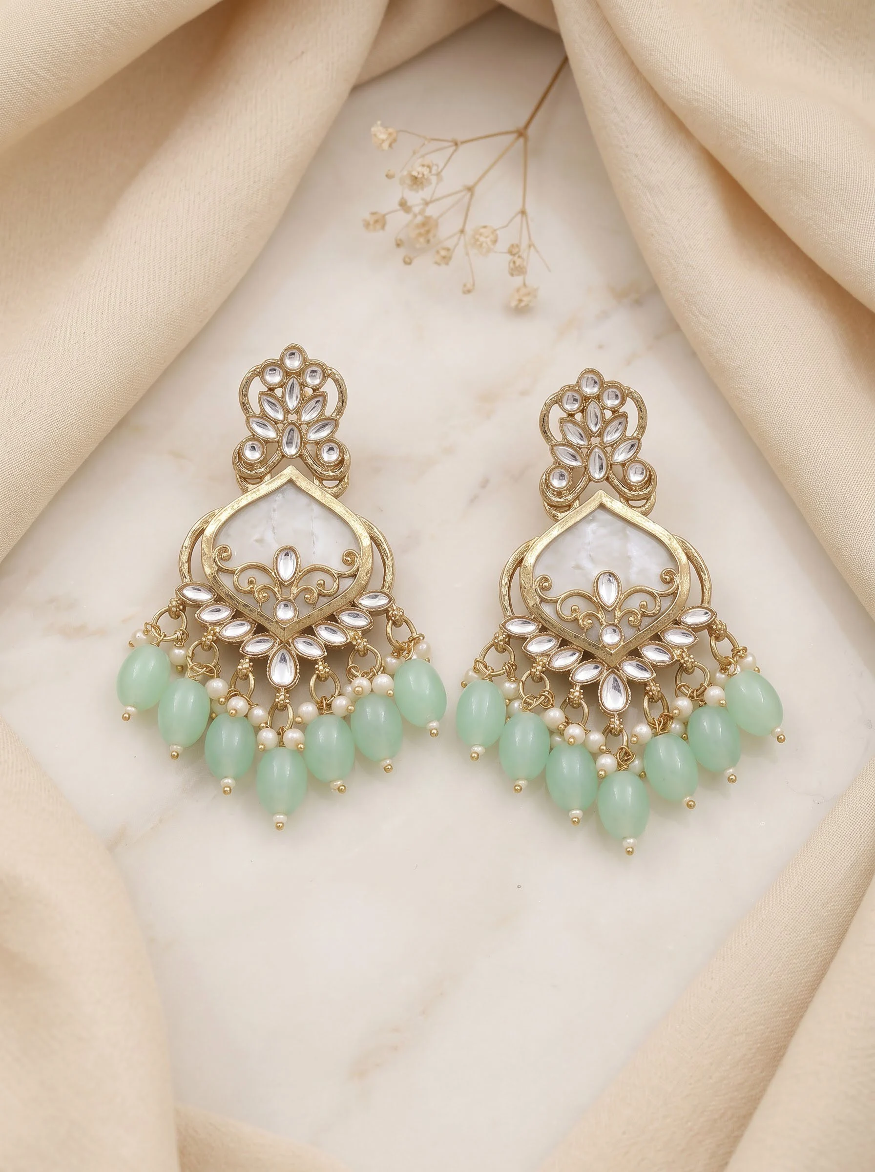 Mint Green Kundan Dangler Earrings