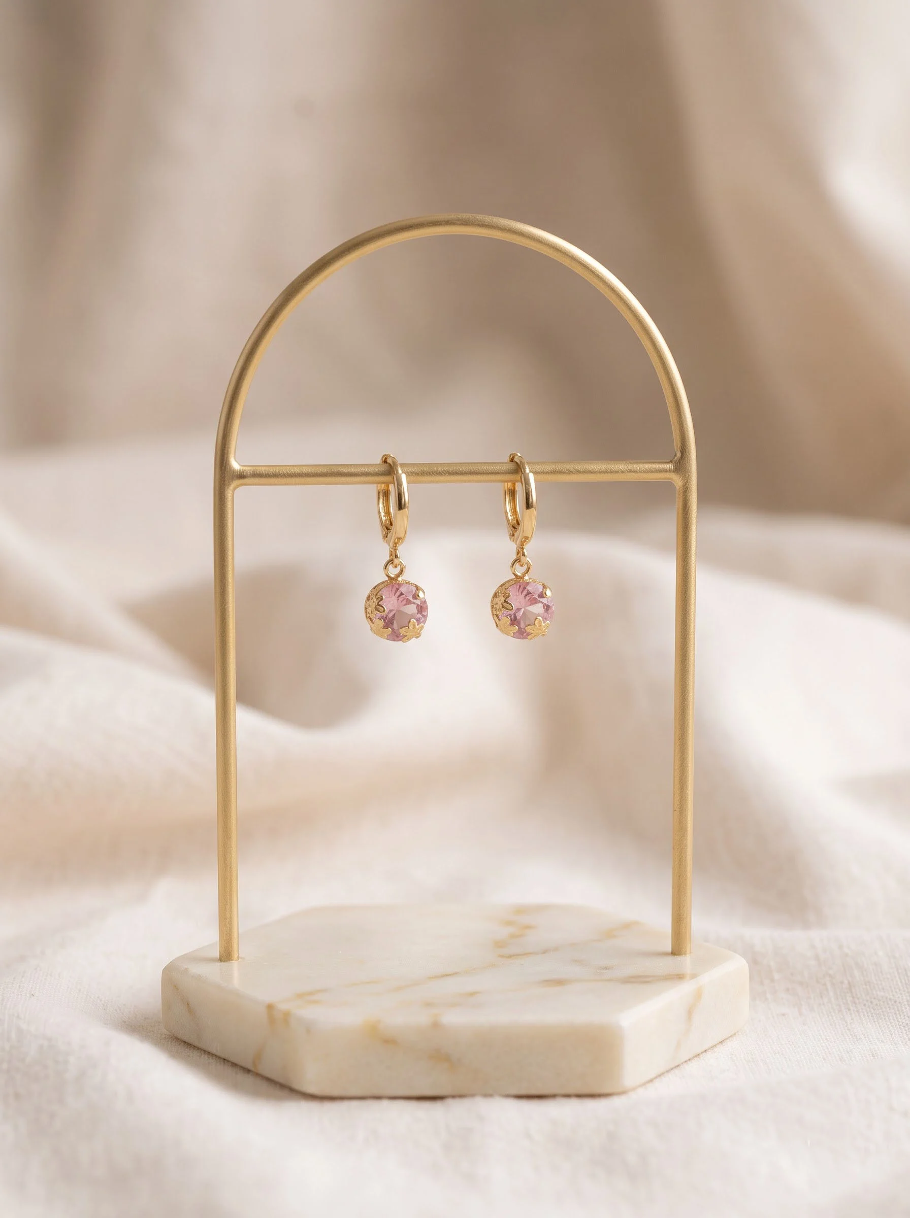 Golden Pink Crystal Earrings - Image 2