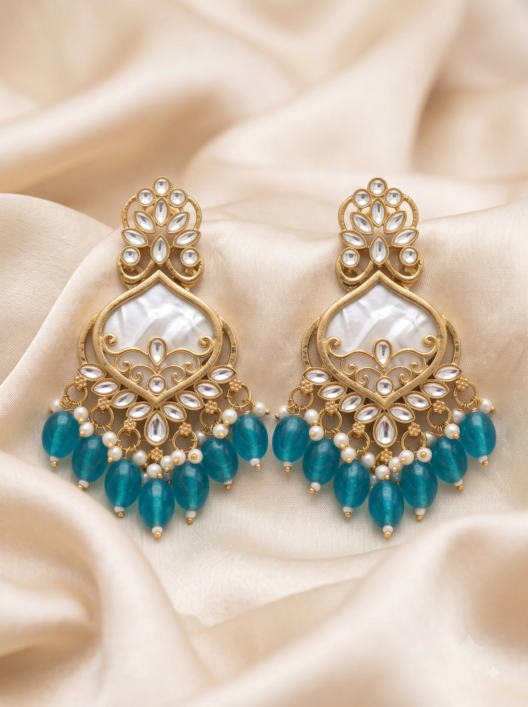 Blue Kundan Dangler Earrings - Image 2