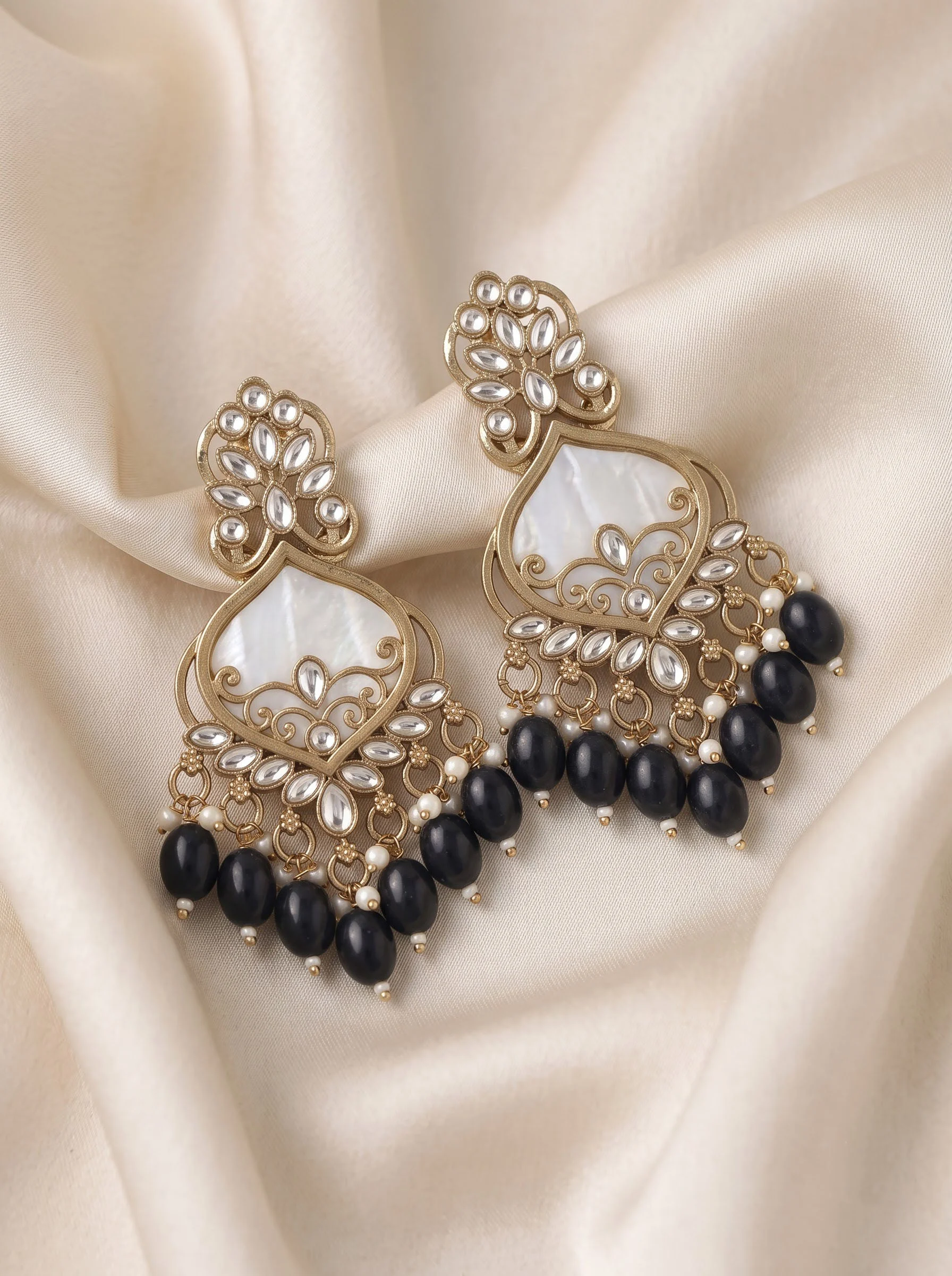 Black Kundan Dangler Earrings - Image 2