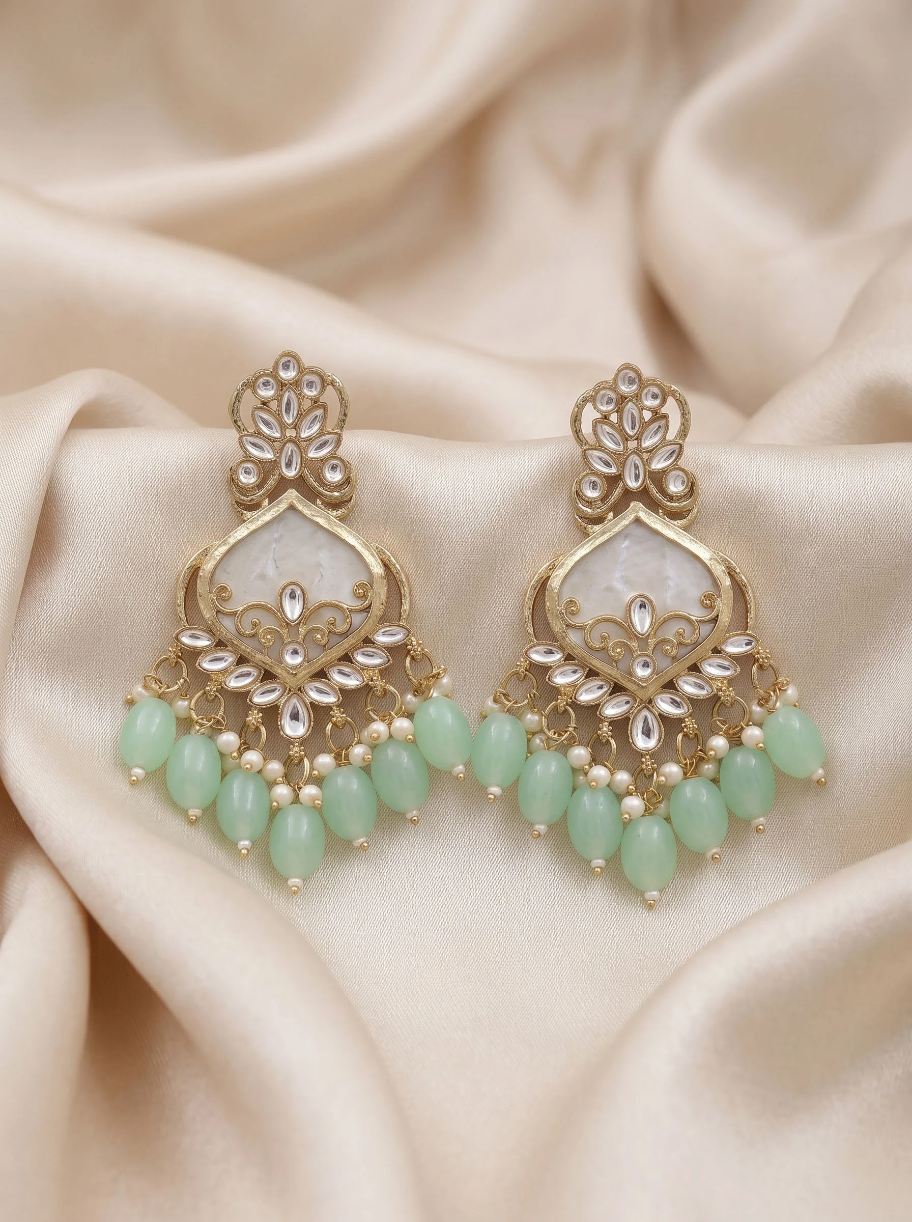 Mint Green Kundan Dangler Earrings - Image 2