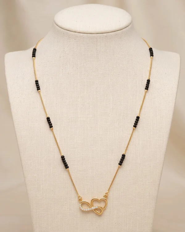 Double Heart Black Bead Necklace