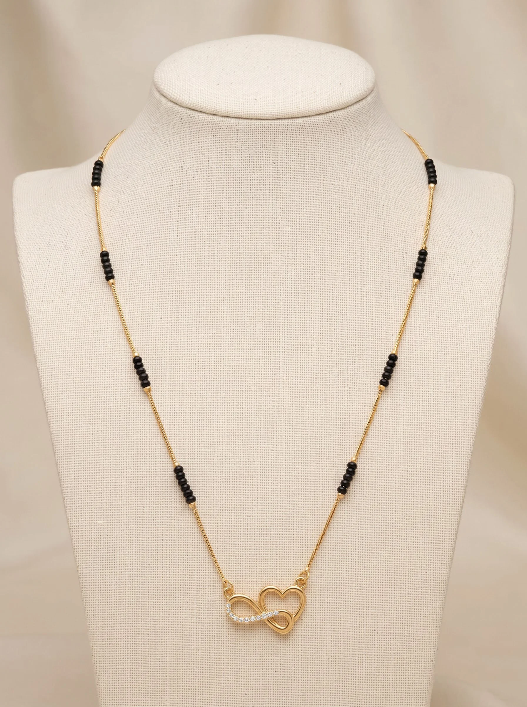 Double Heart Black Bead Necklace