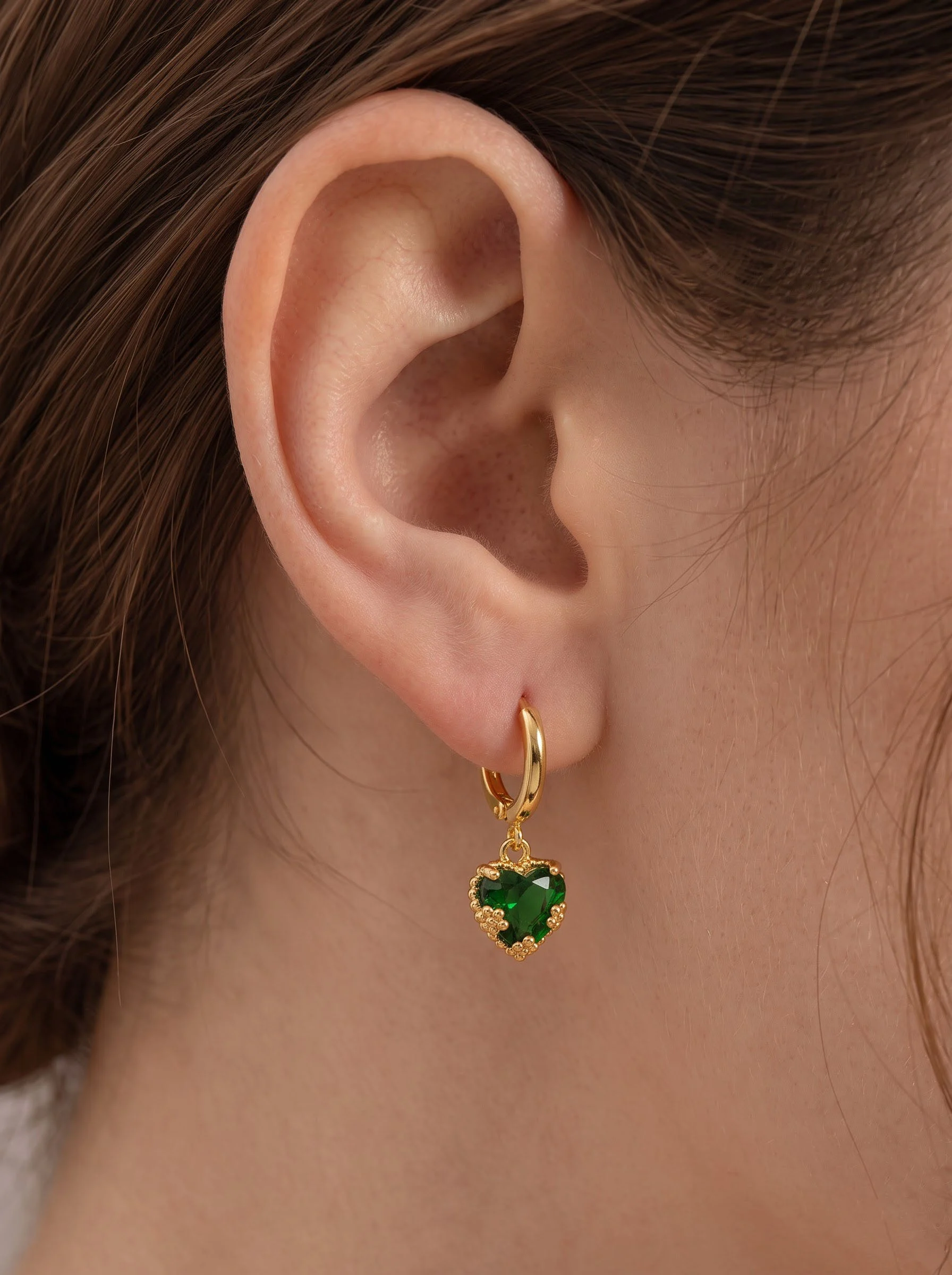 Golden Green Heart Earrings - Image 3