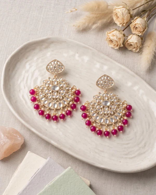 Pink Bead Gold Plated Earrings