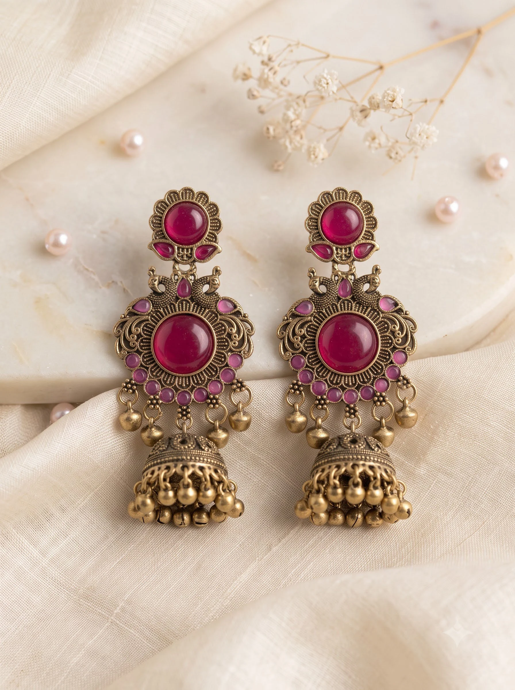 Antique Magenta Stone Jhumka