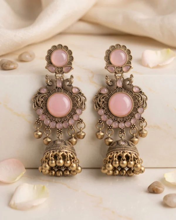 Antique Pink Stone Jhumka