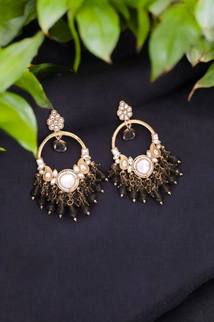 Olive Green Pearl Kundan Earrings - Image 2